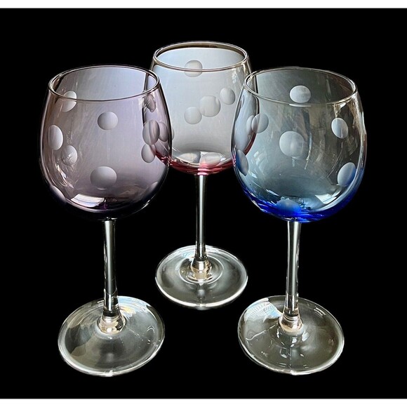 Set Of 3 Waterford Marquis Polka Dot Wine Glasses Goblets Discontinued Set